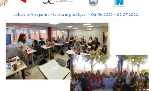 wyjazd mlodziezy z trzech szkol na praktyki zawodowe do Hiszpani; na zdjeciu mlodziez, opiekunowie, logotypy uczestnikow  (2)